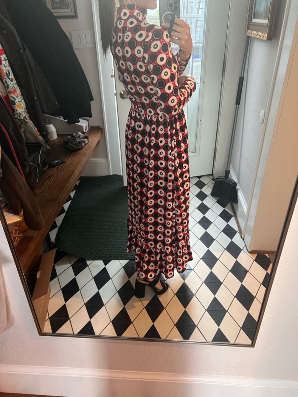 Saks Fifth Avenue Vintage High-Neck Long Sleeve Geo Circle Print Maxi Dress - Picture 5 of 5